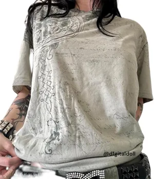 Y2k Shirts for Women Teens Girls 2000s Vintage Short Sleeve Shirt Tops Fairy Grunge Punk Goth Baggy Graphic Tees