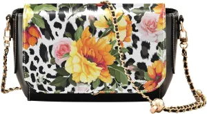 Yellow Rose in Leopard Background Crossbody Bags for Women, Trendy Small Shoulder Bag, PU Leather Clutch Purse Underarm Handbag Satchel HandBag with Adjustable Metal Chain