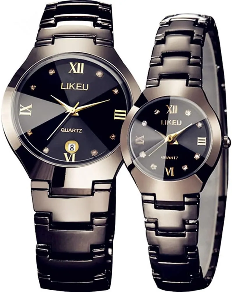 YUANXIN Luxurious His and Her Couple Watches Water Resistant Business Men Women Set Pair Watch Matching Romantic Quartz Stainless Steel Waterproof Date Shock Resistant (Couple Watches)