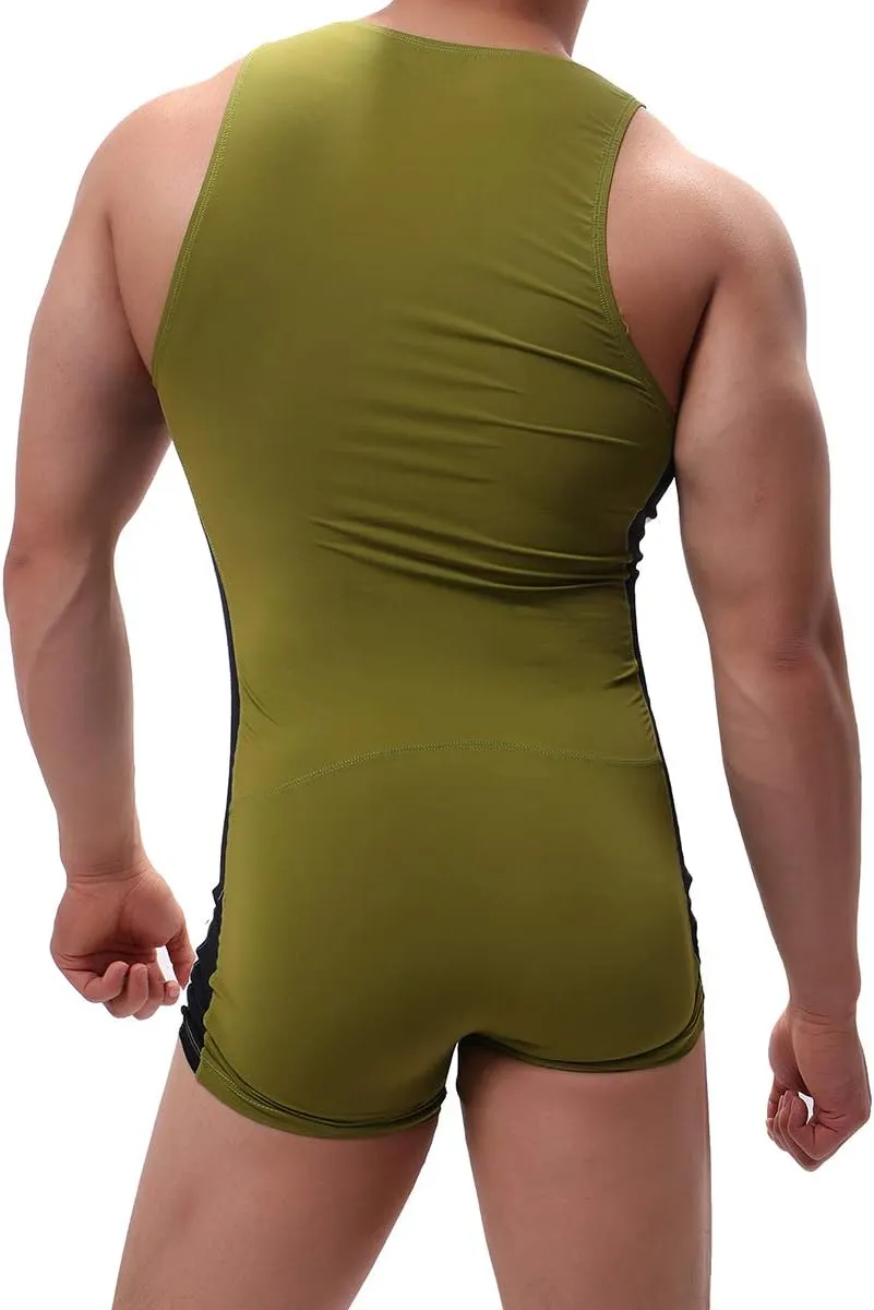 YUFEIDA Men's Athletic Supporters Bodysuit Slim Fit Active Wrestling Leotard Stretchy Base Layers Jumpsuit Boxer Singlet