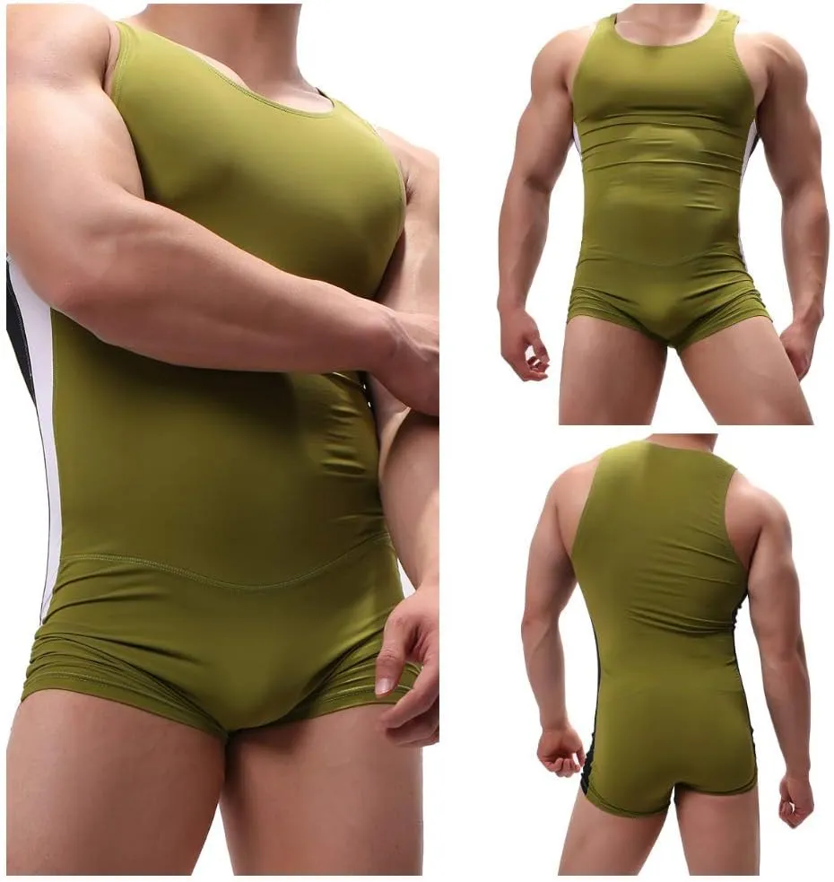 YUFEIDA Men's Athletic Supporters Bodysuit Slim Fit Active Wrestling Leotard Stretchy Base Layers Jumpsuit Boxer Singlet