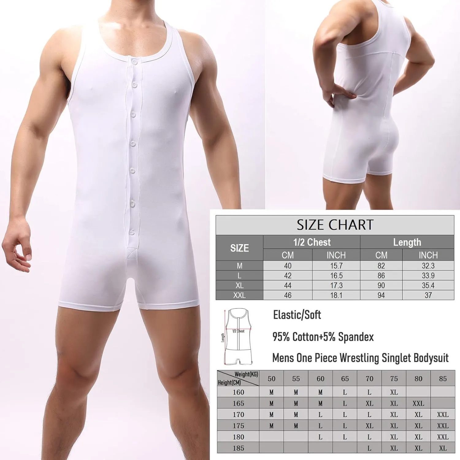 YUFEIDA Men's Athletic Supporters One Piece Bodysuit Cotton Jumpsuit Slim Fit Active Base Layers Singlet Leotard