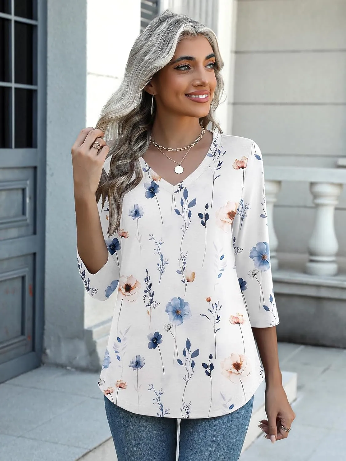 Zeagoo Womens 3/4 Length Sleeve Tunic Tops Casual V Neck Shirts Basic Tees Business Work Blouses Summer Fall 2025 Clothes
