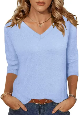 Zeagoo Womens 3/4 Length Sleeve Tunic Tops Casual V Neck Shirts Basic Tees Business Work Blouses Summer Fall 2025 Clothes
