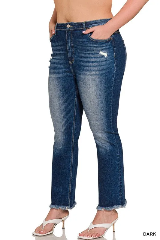 Zenana_Plus HR Straight Raw Hem Cropped Denim