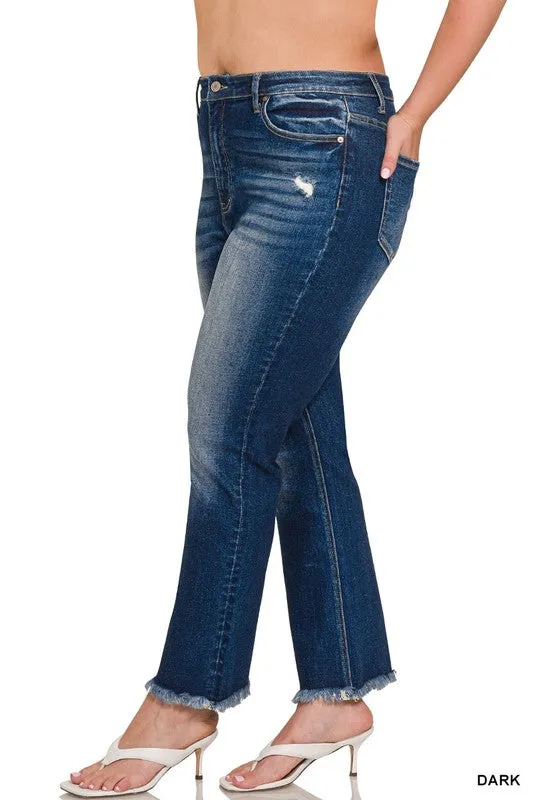 Zenana_Plus HR Straight Raw Hem Cropped Denim