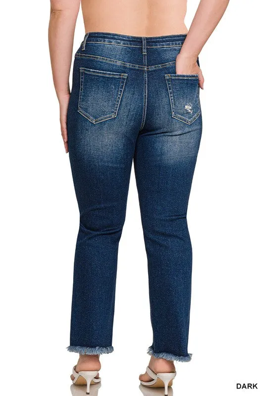 Zenana_Plus HR Straight Raw Hem Cropped Denim