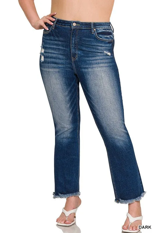Zenana_Plus HR Straight Raw Hem Cropped Denim