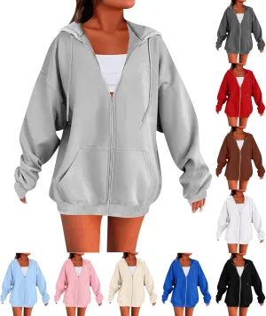 Zip Up Hoodie Women Y2k Oversized Fleece Jacket Workout Drawstring Hooded Sweatshirt with Pockets Winter Clothes