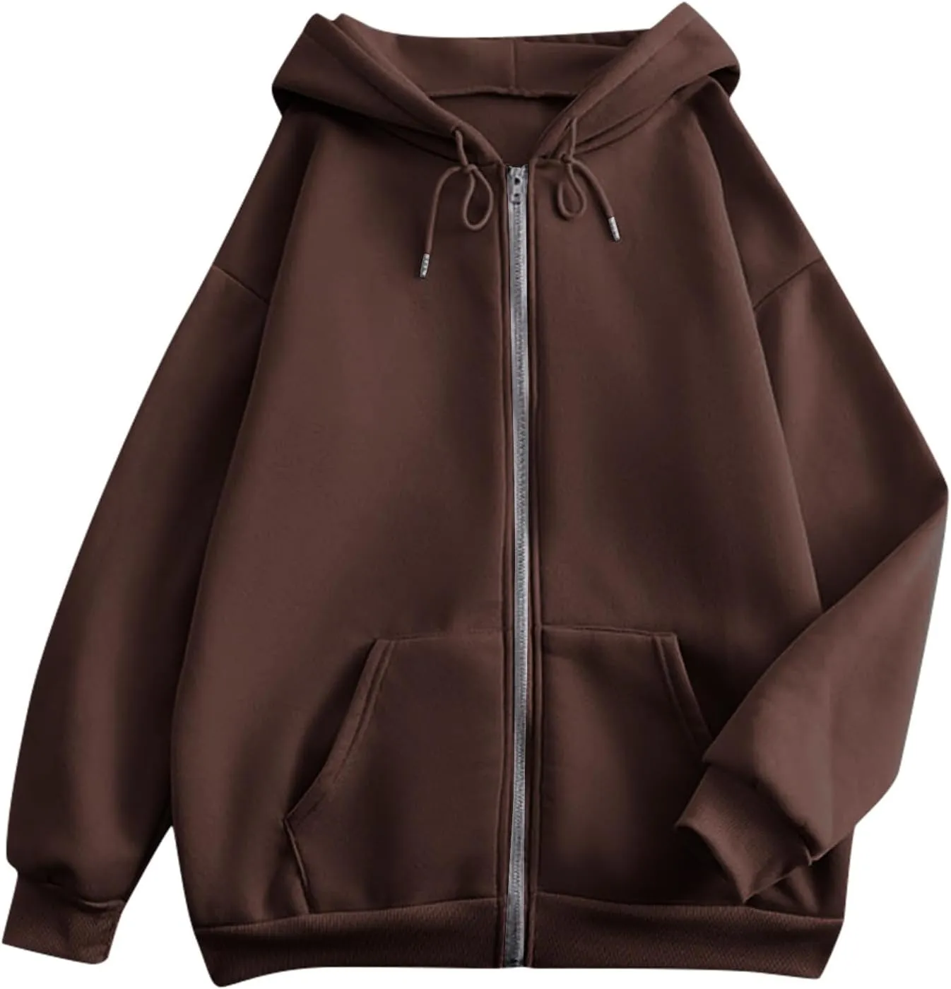 Zip Up Jackets for Women Cozy Fleece Oversized Hoodie Causal Loose Fit Hooded Sweatshirt with Pockets Preppy Clothes