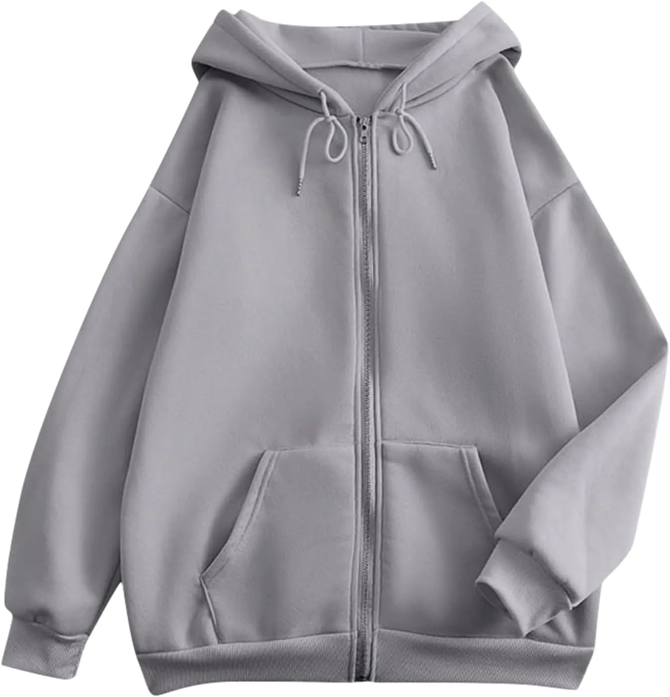 Zip Up Jackets for Women Cozy Fleece Oversized Hoodie Causal Loose Fit Hooded Sweatshirt with Pockets Preppy Clothes
