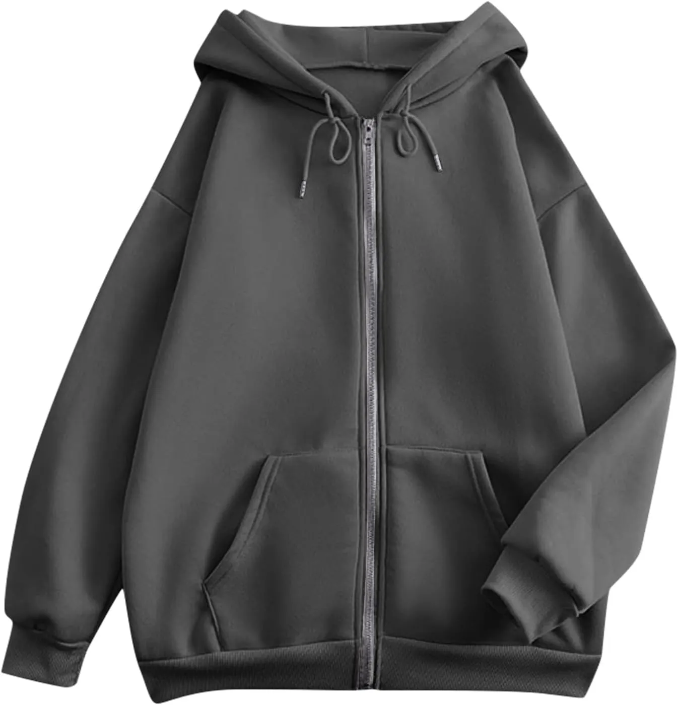 Zip Up Jackets for Women Cozy Fleece Oversized Hoodie Causal Loose Fit Hooded Sweatshirt with Pockets Preppy Clothes