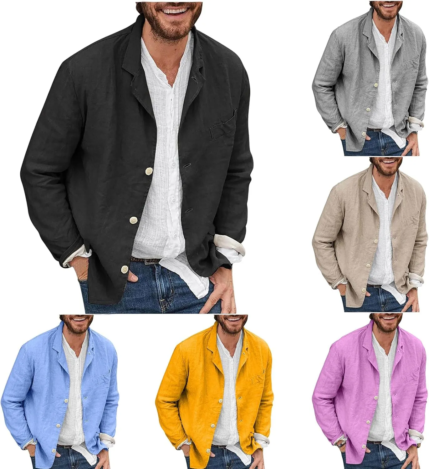 ZWRXW Men's Cotton Linen Blazers Casual Button Down Lightweight Jackets Relaxed Fit Lapel Collar Shirts Trendy Sport Coats