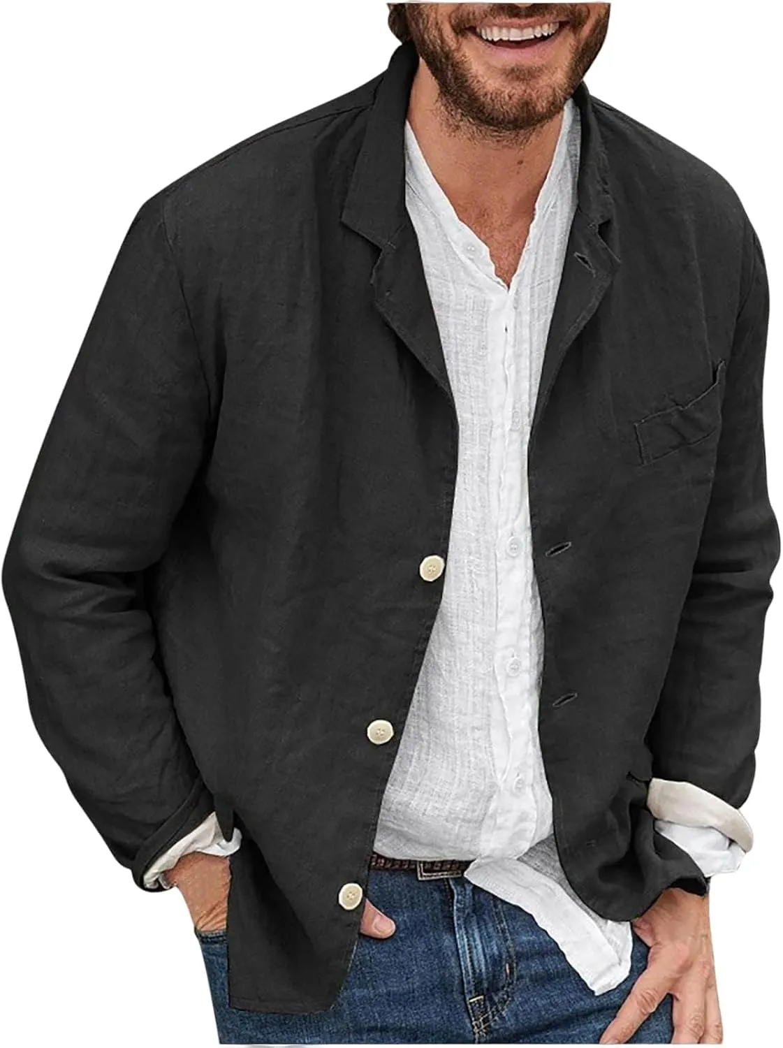 ZWRXW Men's Cotton Linen Blazers Casual Button Down Lightweight Jackets Relaxed Fit Lapel Collar Shirts Trendy Sport Coats