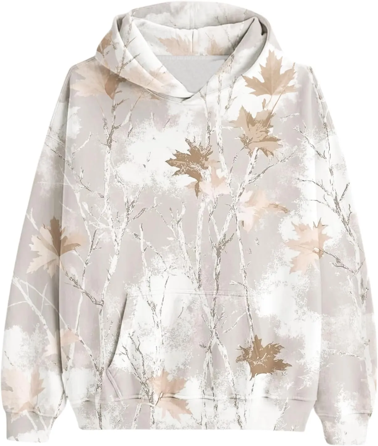 ZWRXW Womens Camo Hoodie Maple Leaf Print Oversized Hooded Sweatshirt Long Sleeve Sweaters Pullover Fall Outfits with Pockets