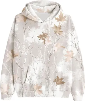 ZWRXW Womens Camo Hoodie Maple Leaf Print Oversized Hooded Sweatshirt Long Sleeve Sweaters Pullover Fall Outfits with Pockets